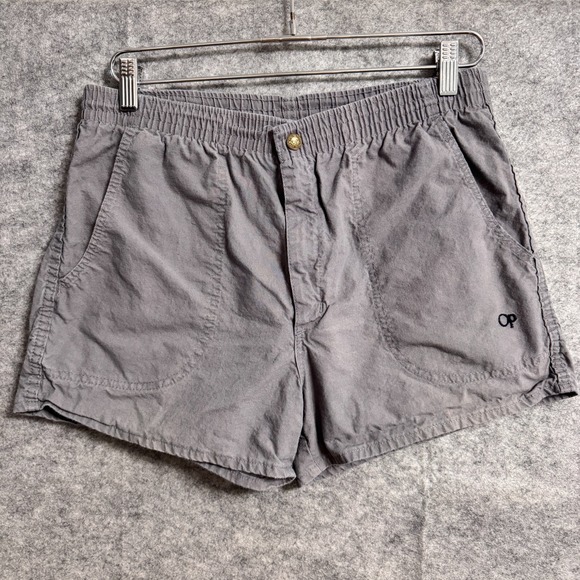 Vintage OP Longriders Shorts Mens Large Gray Cotton Surf Beach‎